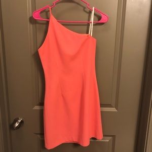 Coral One-Shoulder Mini Dress